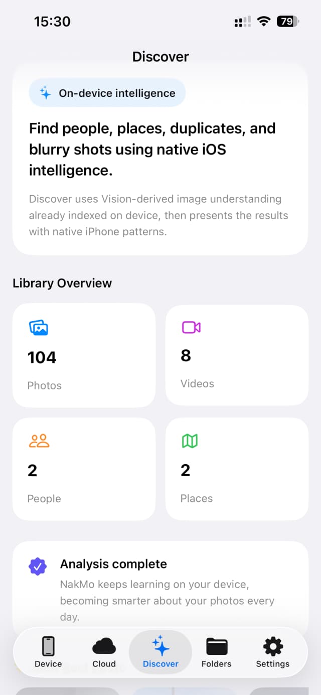 Nakmo Cloud Discover screen