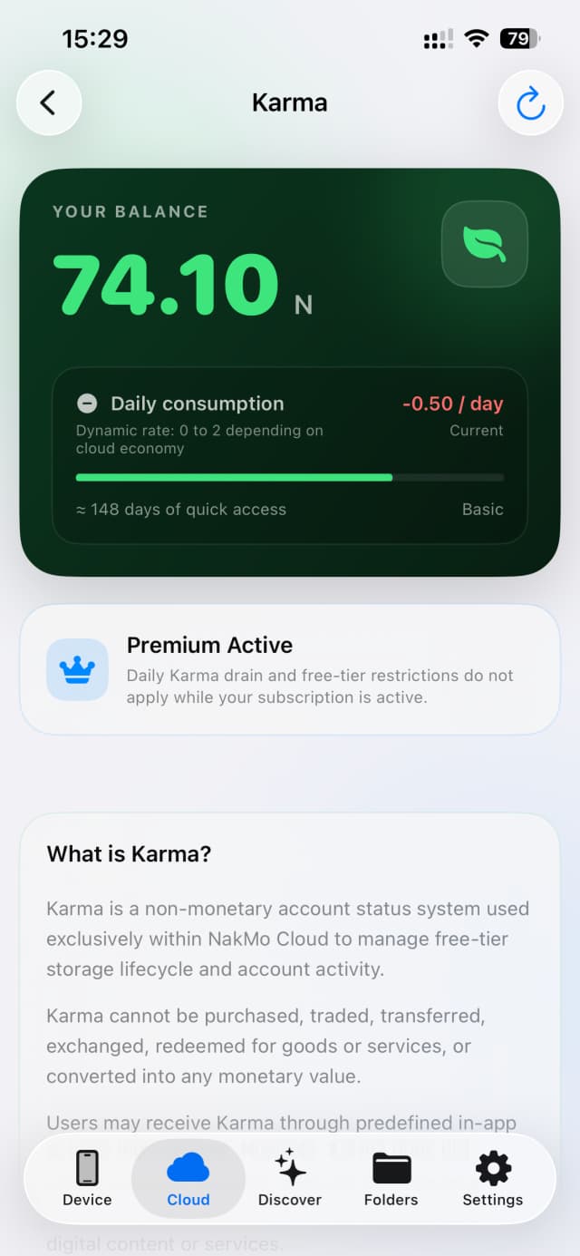 Nakmo Cloud Karma screen